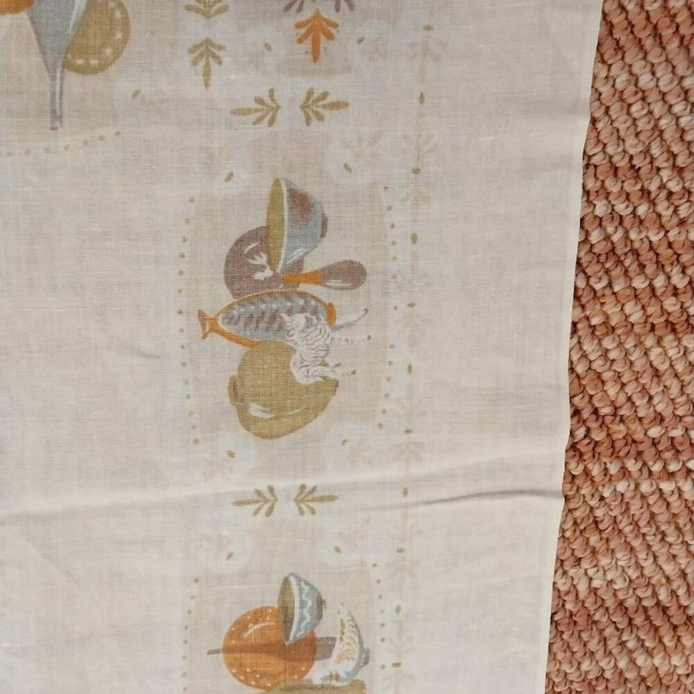 Vintage tablecloth 49-1/2" x 64", bottles and plates